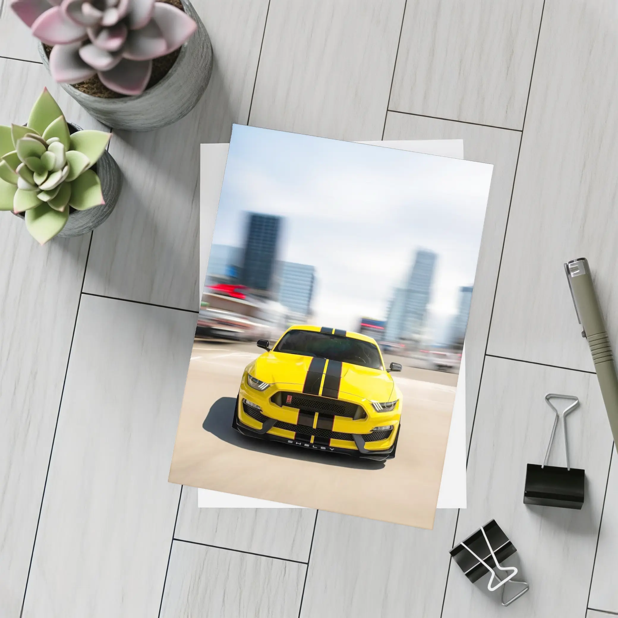 Ford Mustang Shelby GT350 Yellow City Street – Postcards