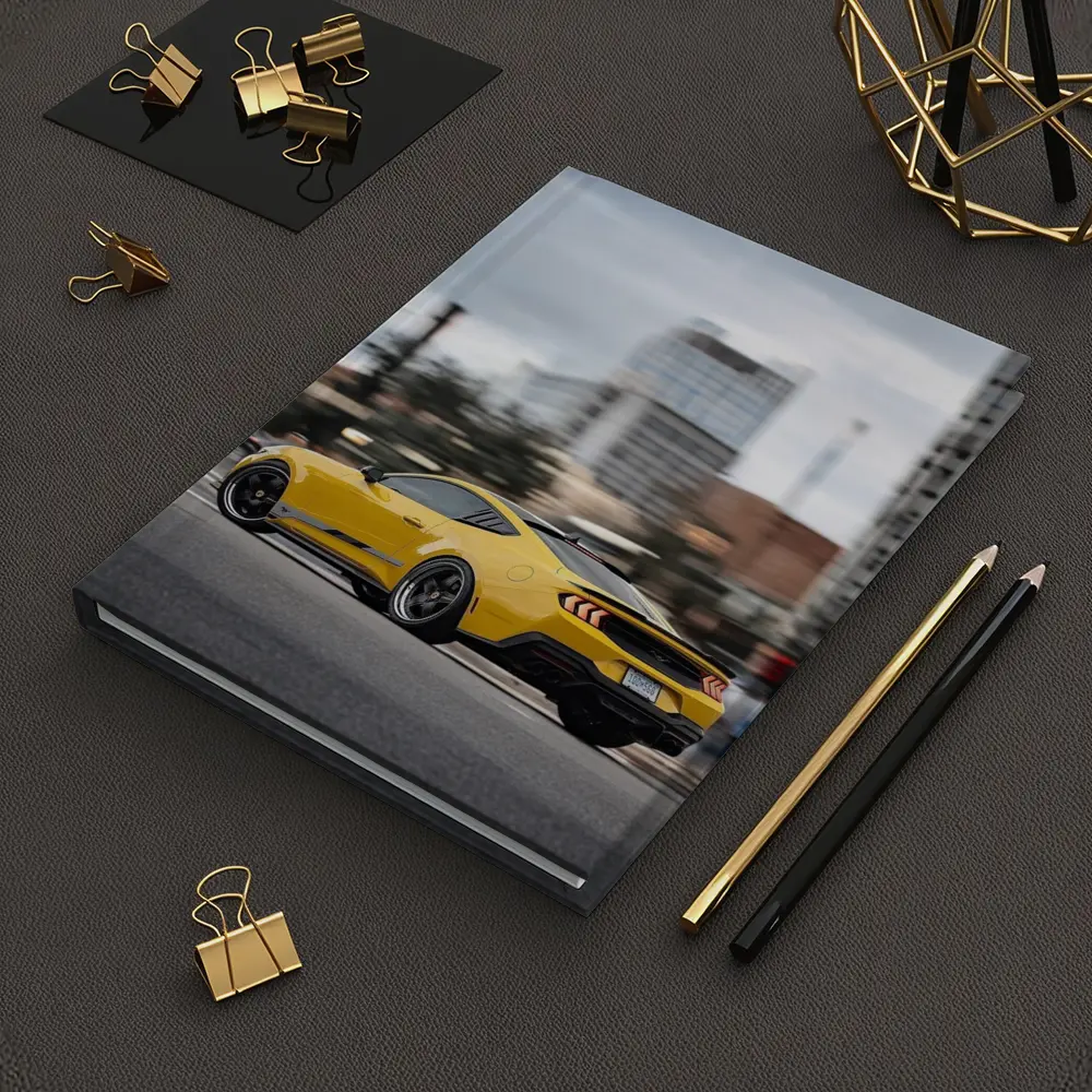 Yellow Ford Mustang Racing Through City Streets – Notebooks