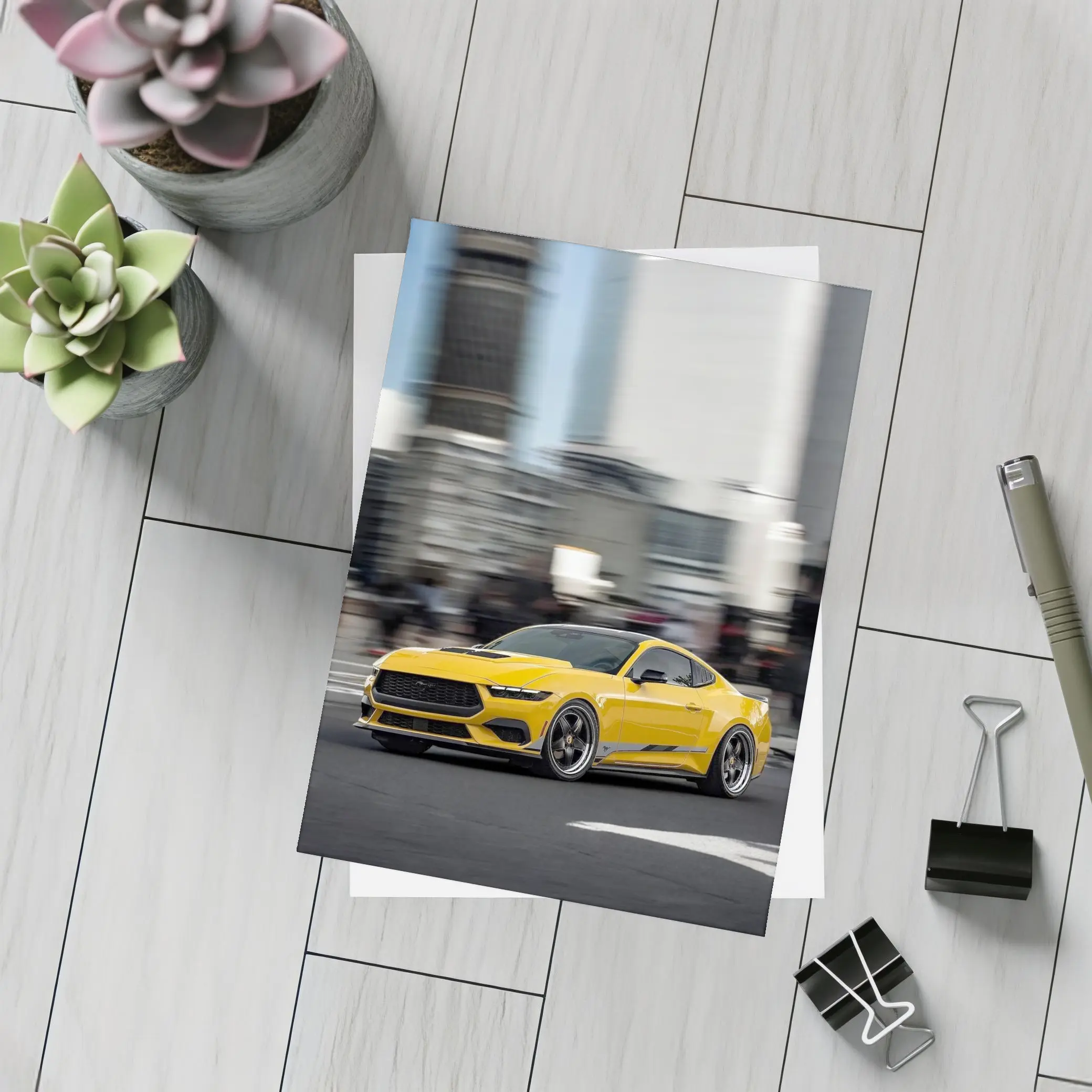Ford Mustang Yellow City Street Drive – Postcards