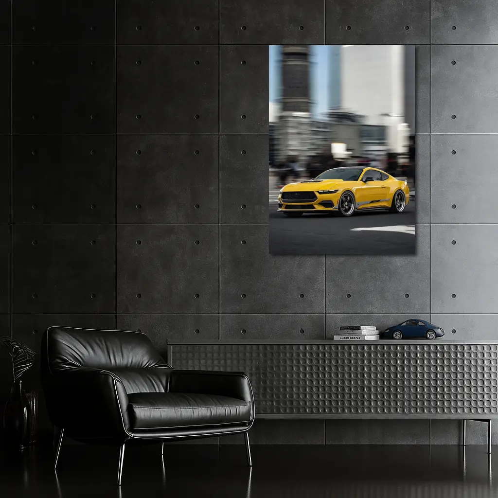 Ford Mustang Yellow City Street Drive – Wall Art