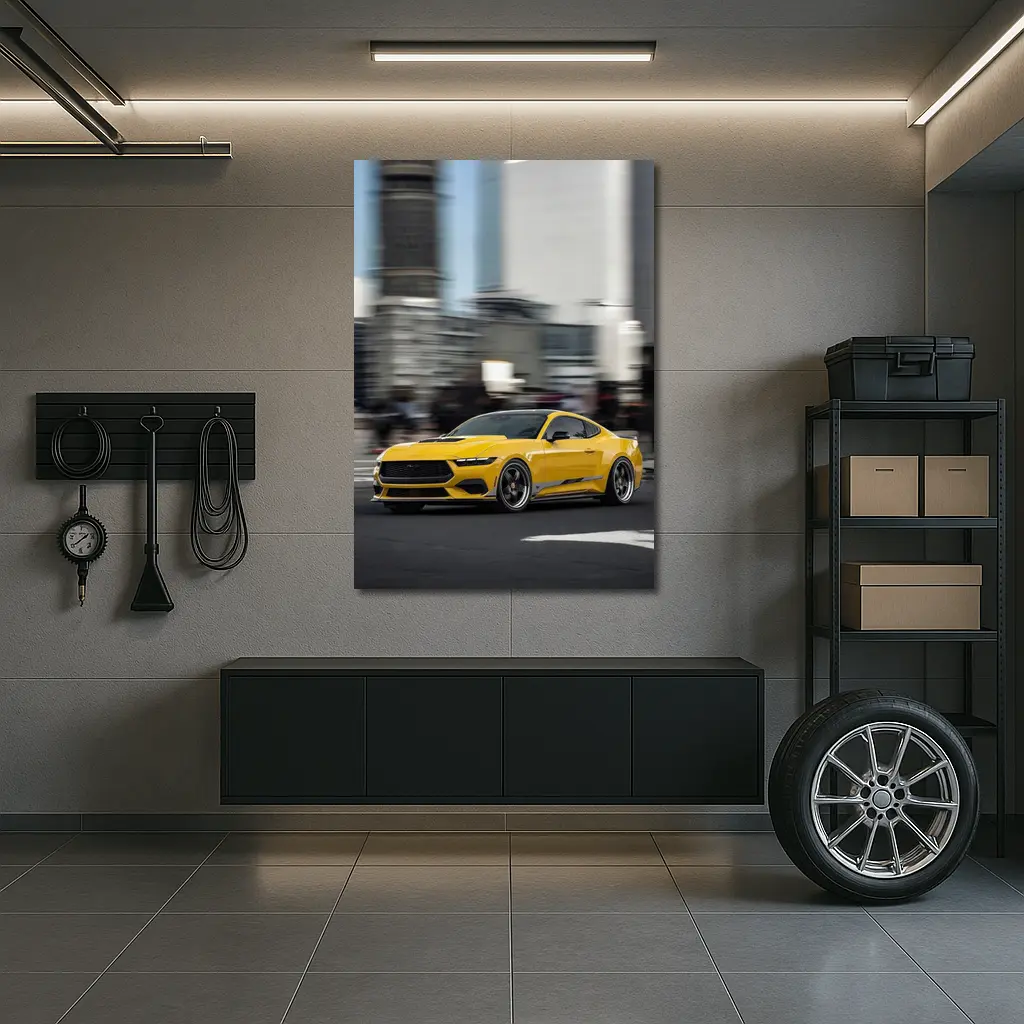 Ford Mustang Yellow City Street Drive – Wall Art