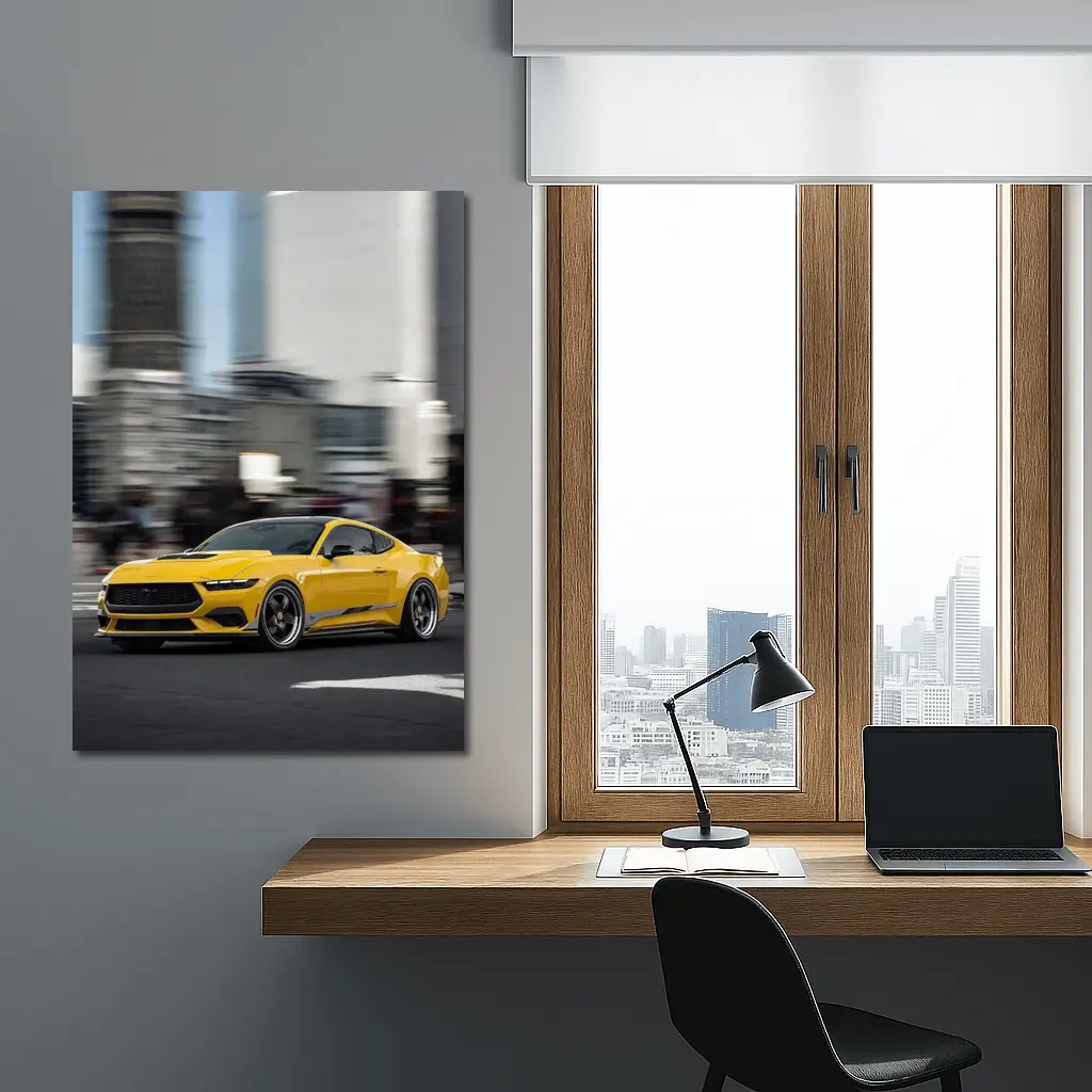Ford Mustang Yellow City Street Drive – Wall Art