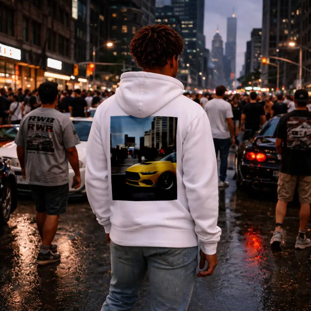 Yellow Ford Mustang Urban City Street – Hoodies