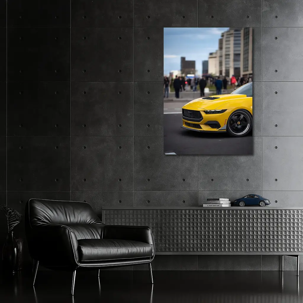 Yellow Ford Mustang Urban City Street – Wall Art