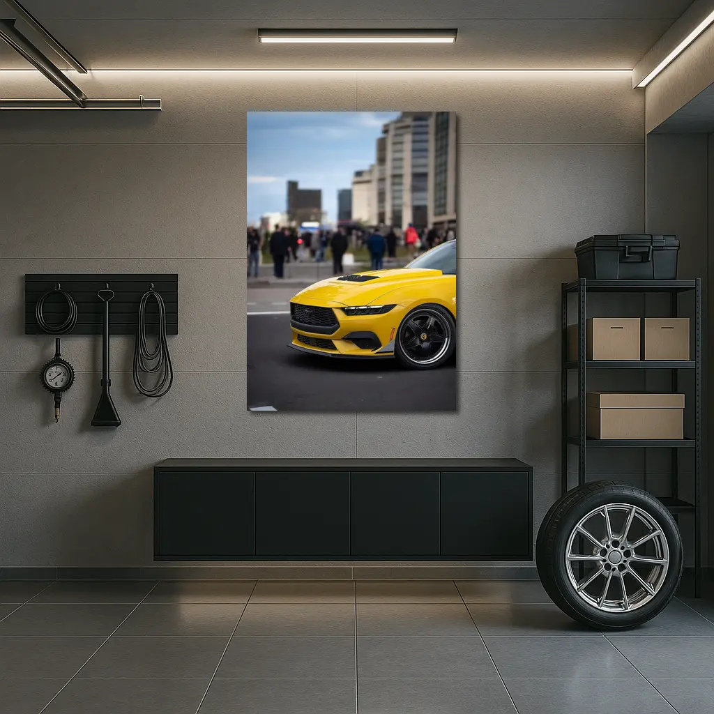 Yellow Ford Mustang Urban City Street – Wall Art