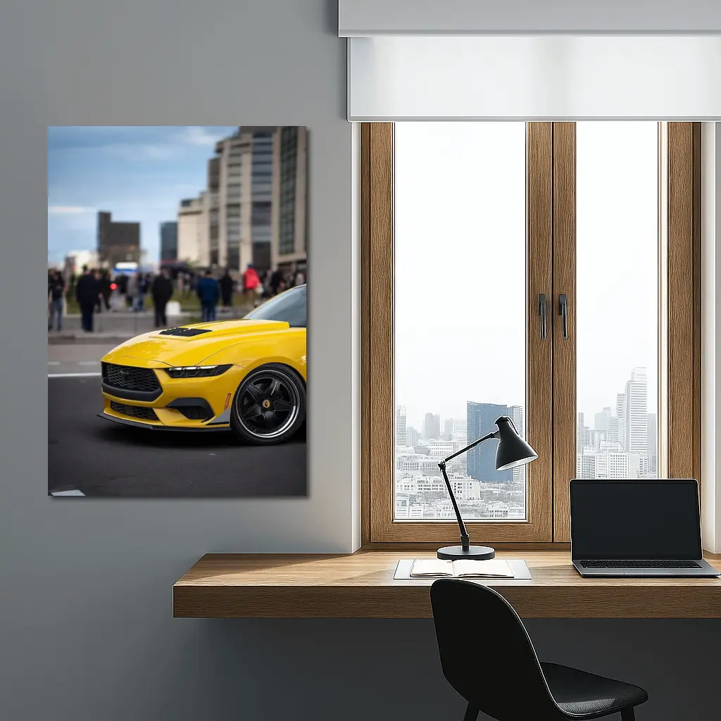 Yellow Ford Mustang Urban City Street – Wall Art