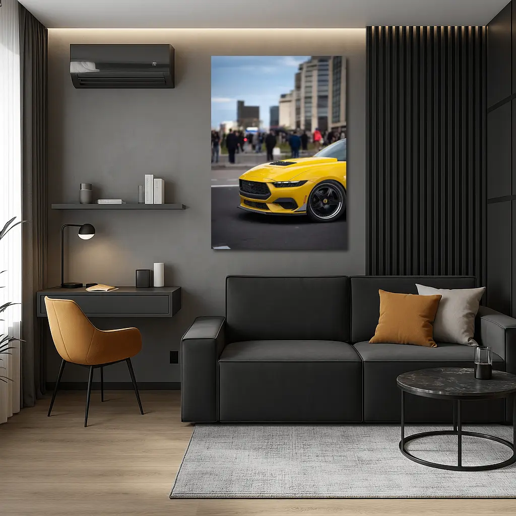 Yellow Ford Mustang Urban City Street – Wall Art