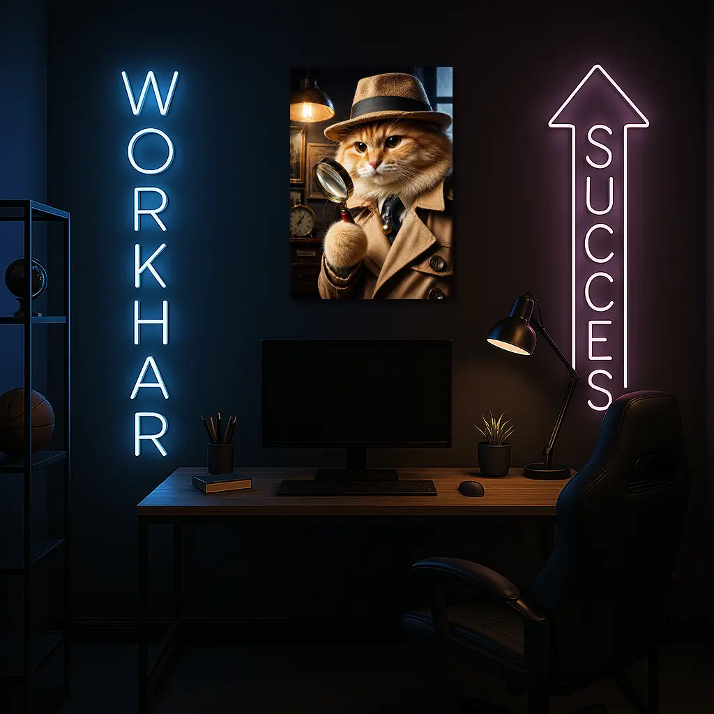 Detective Orange Cat Holding Magnifying Glass – Wall Art