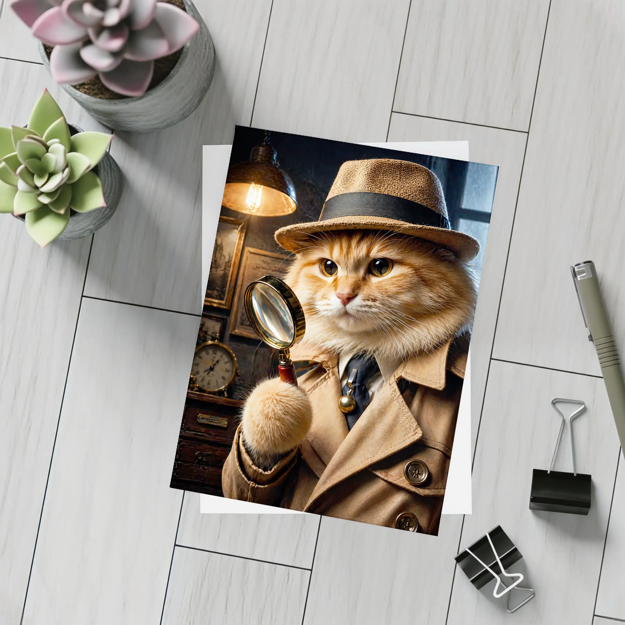 Detective Orange Cat Holding Magnifying Glass – Postcards