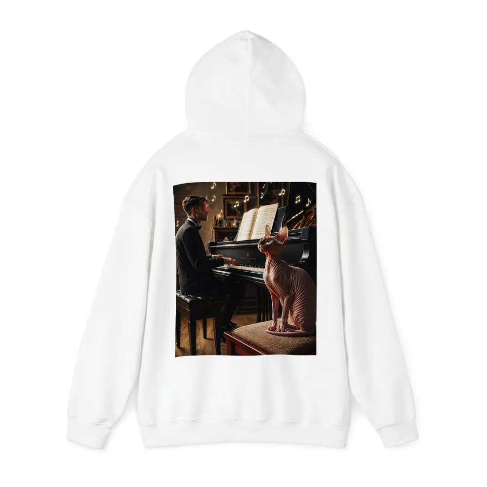 Sphynx Cat Watching Pianist Play Grand Piano – Hoodies