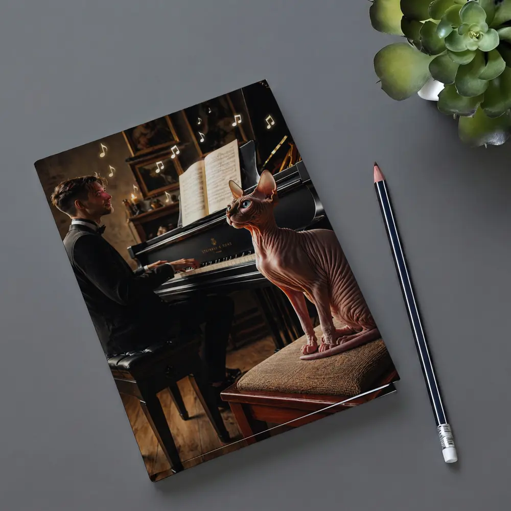 Sphynx Cat Watching Pianist Play Grand Piano – Notebooks
