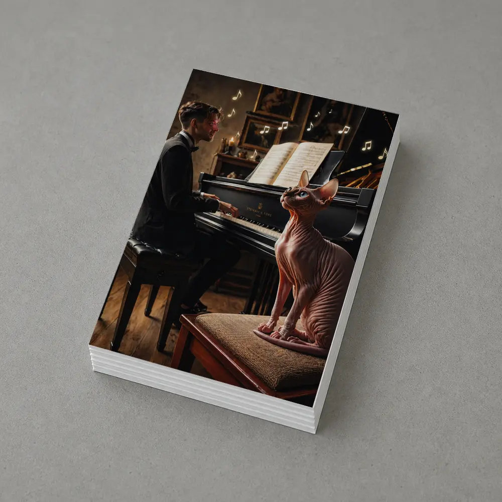 Sphynx Cat Watching Pianist Play Grand Piano – Postcards