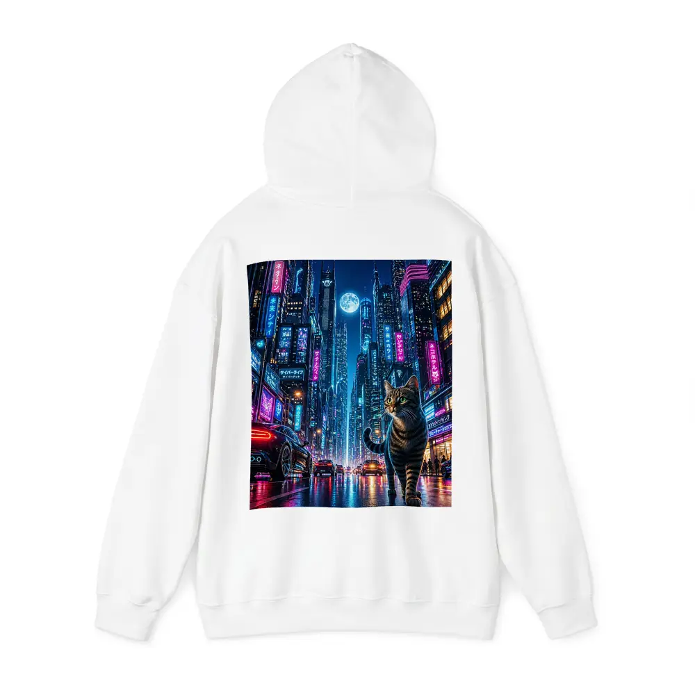 Tabby Cat Neon Cyberpunk City Night – Hoodies