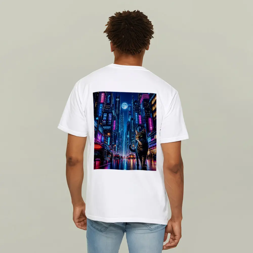 Tabby Cat Neon Cyberpunk City Night – T-Shirts