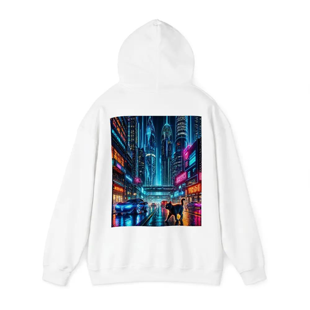 Black Cat Cyberpunk City Neon Night – Hoodies