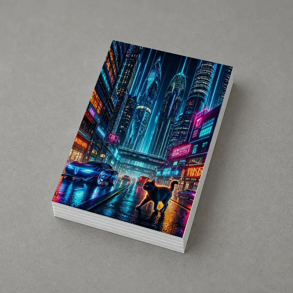 Black Cat Cyberpunk City Neon Night – Postcards