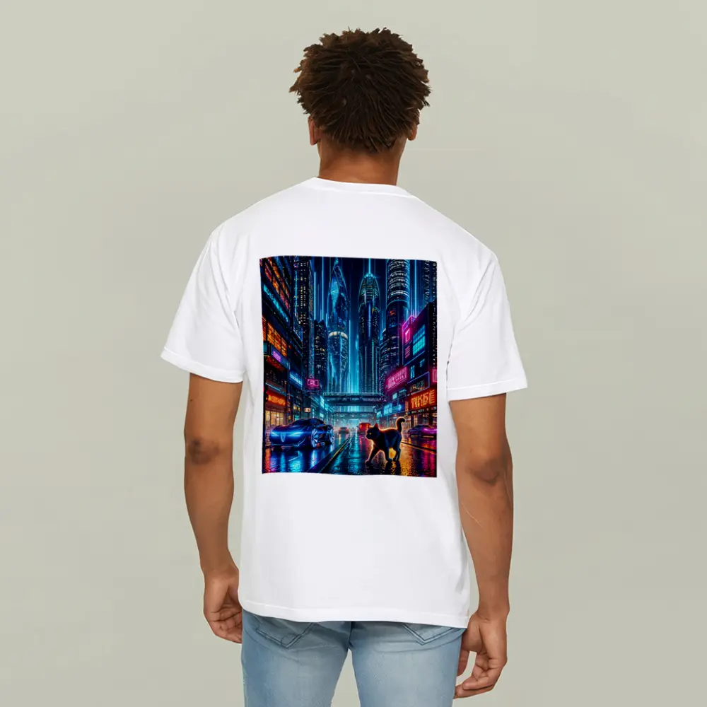 Black Cat Cyberpunk City Neon Night – T-Shirts