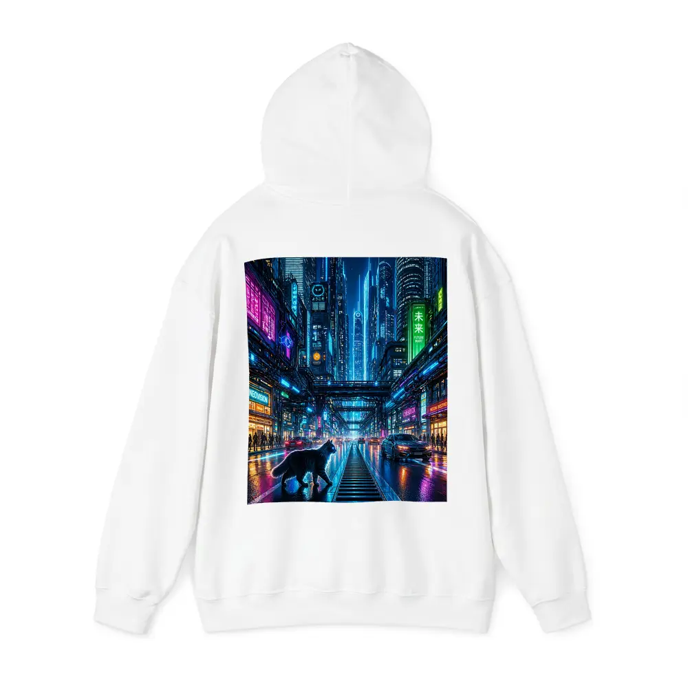 Black Cat Neon Cyberpunk City Street – Hoodies