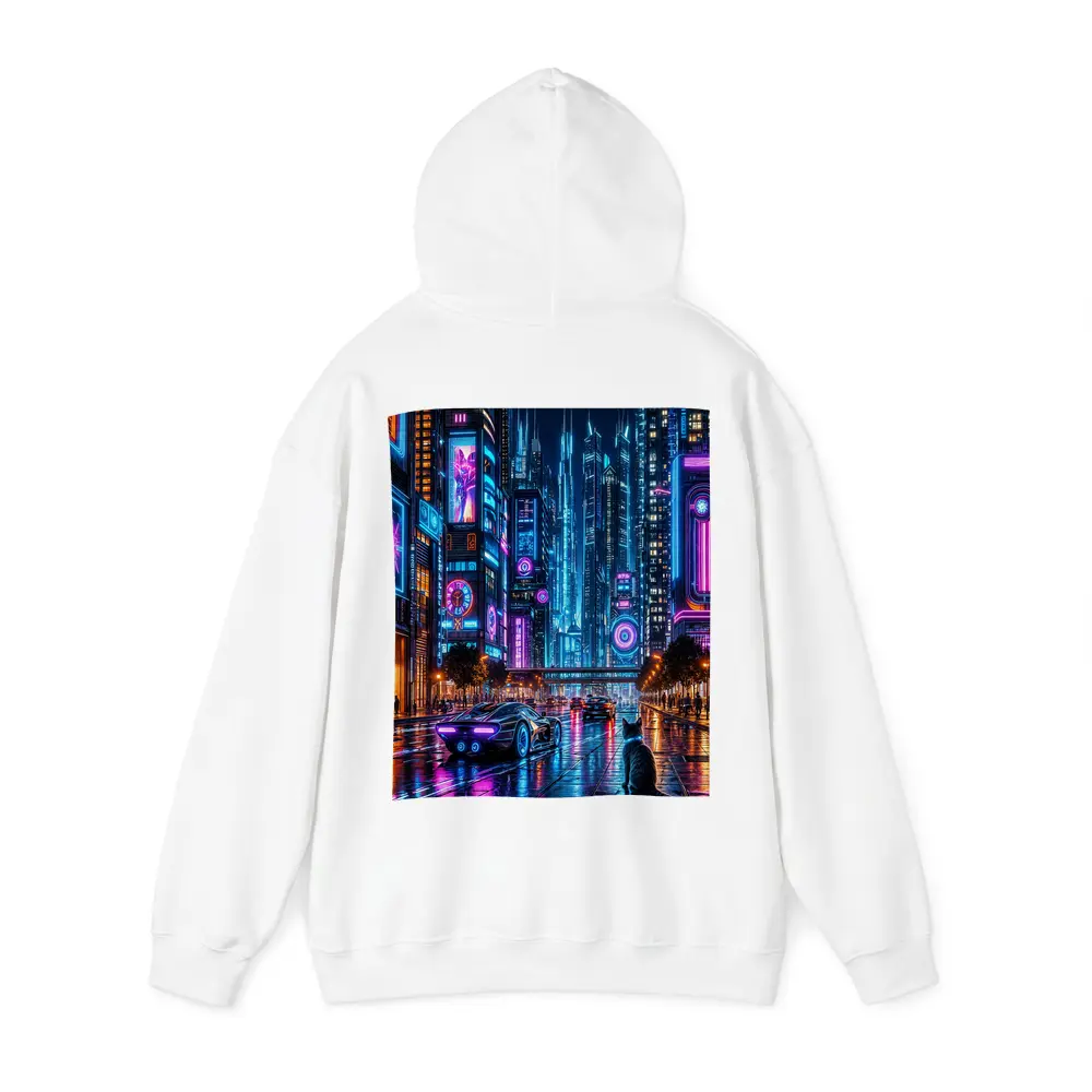 Neon Cat Cyberpunk City Street Night – Hoodies