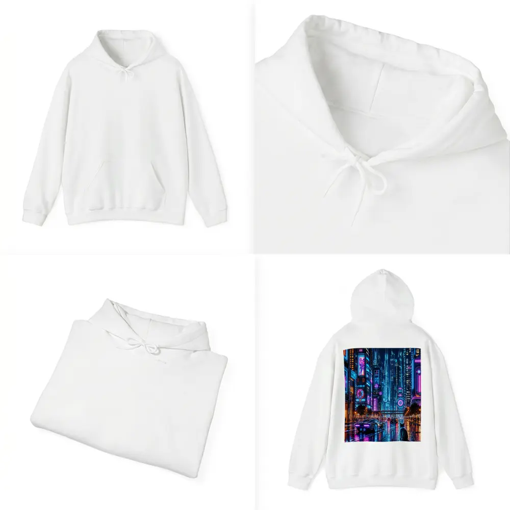 Neon Cat Cyberpunk City Street Night – Hoodies