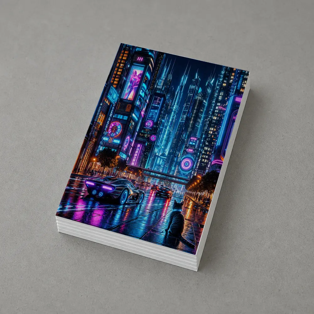 Neon Cat Cyberpunk City Street Night – Postcards