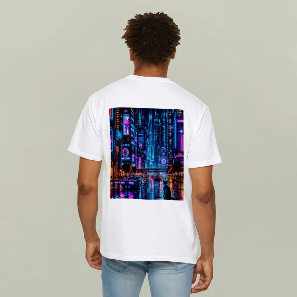 Neon Cat Cyberpunk City Street Night – T-Shirts