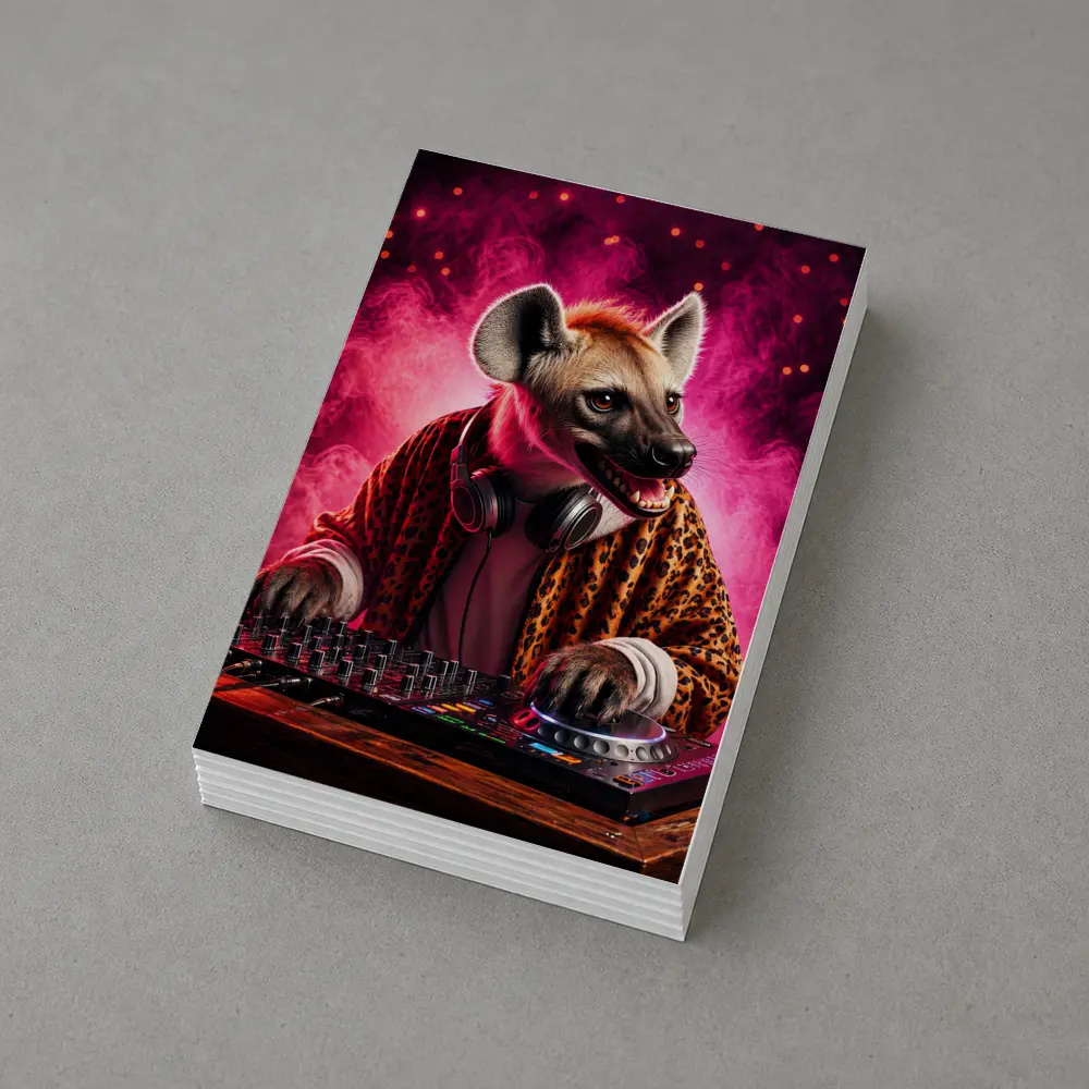 Hyena DJ Mixing Decks Pink Neon Background – Postcards