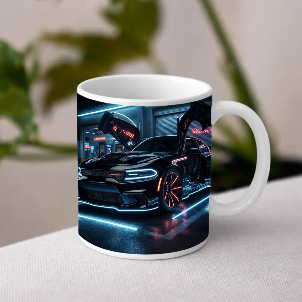 Dodge Charger Neon Lights Night Garage – Mugs
