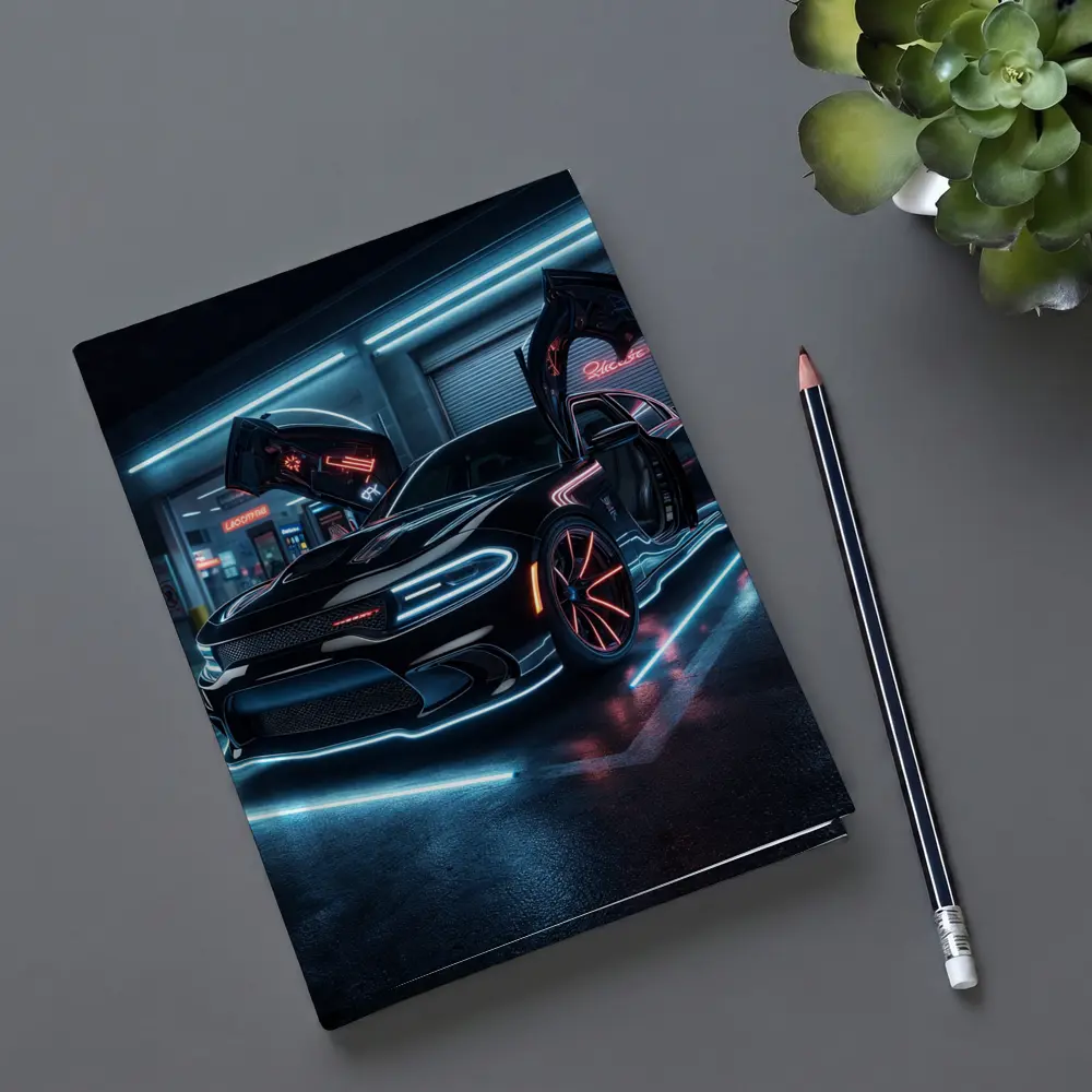 Dodge Charger Neon Lights Night Garage – Notebooks