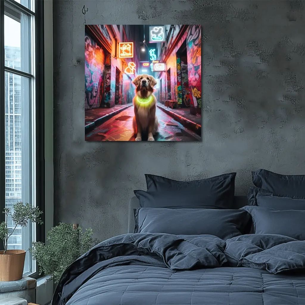 Golden Retriever Neon Alley Graffiti Street – Wall Art