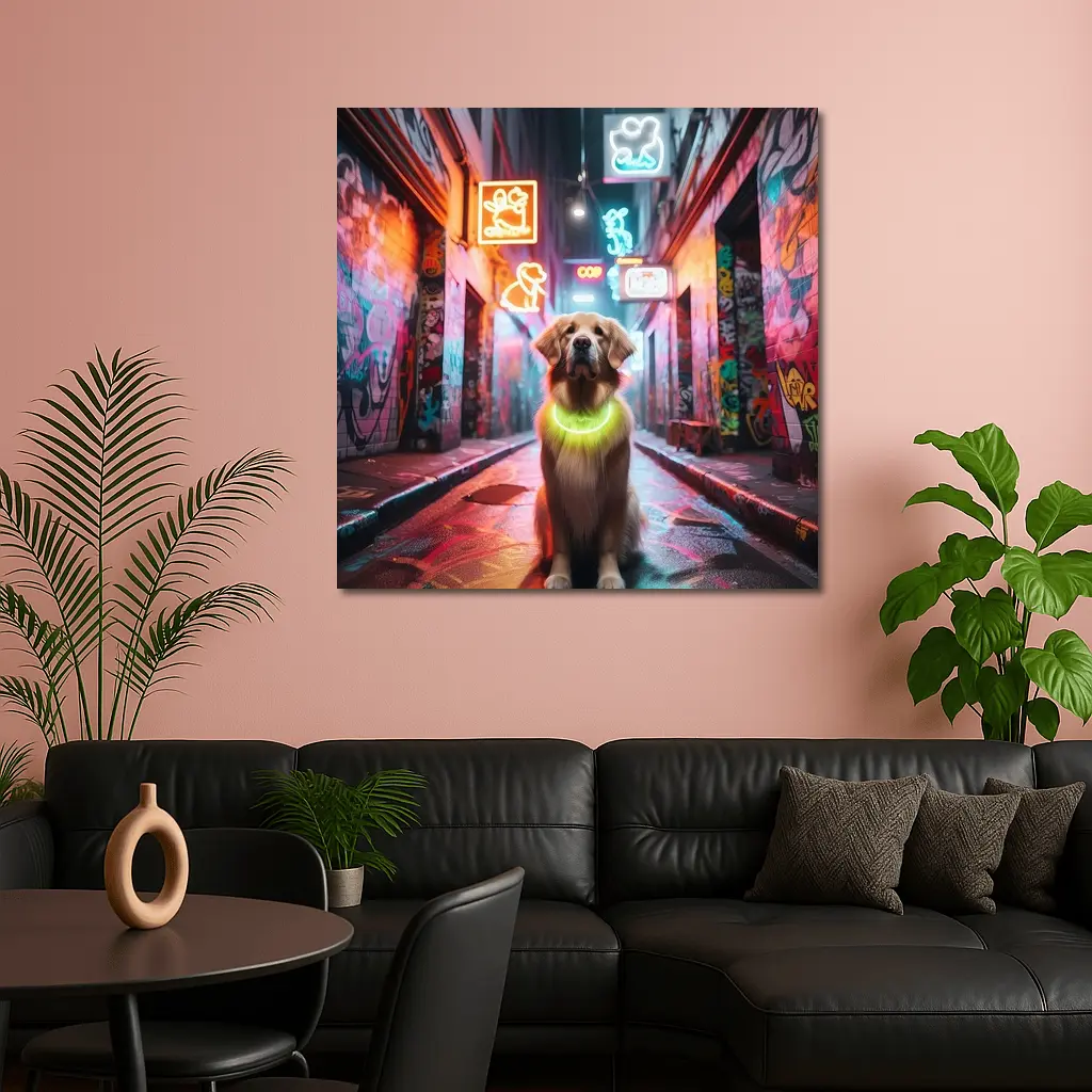 Golden Retriever Neon Alley Graffiti Street – Wall Art