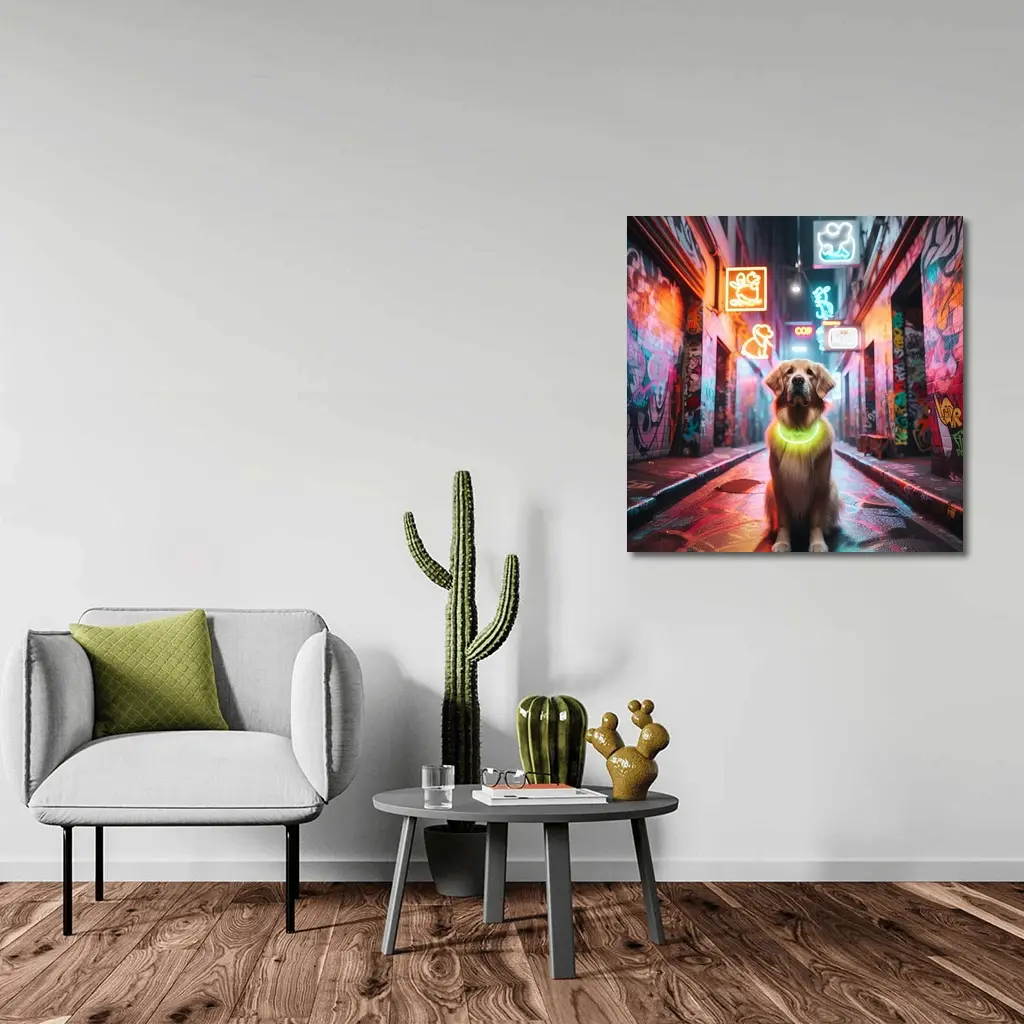 Golden Retriever Neon Alley Graffiti Street – Wall Art
