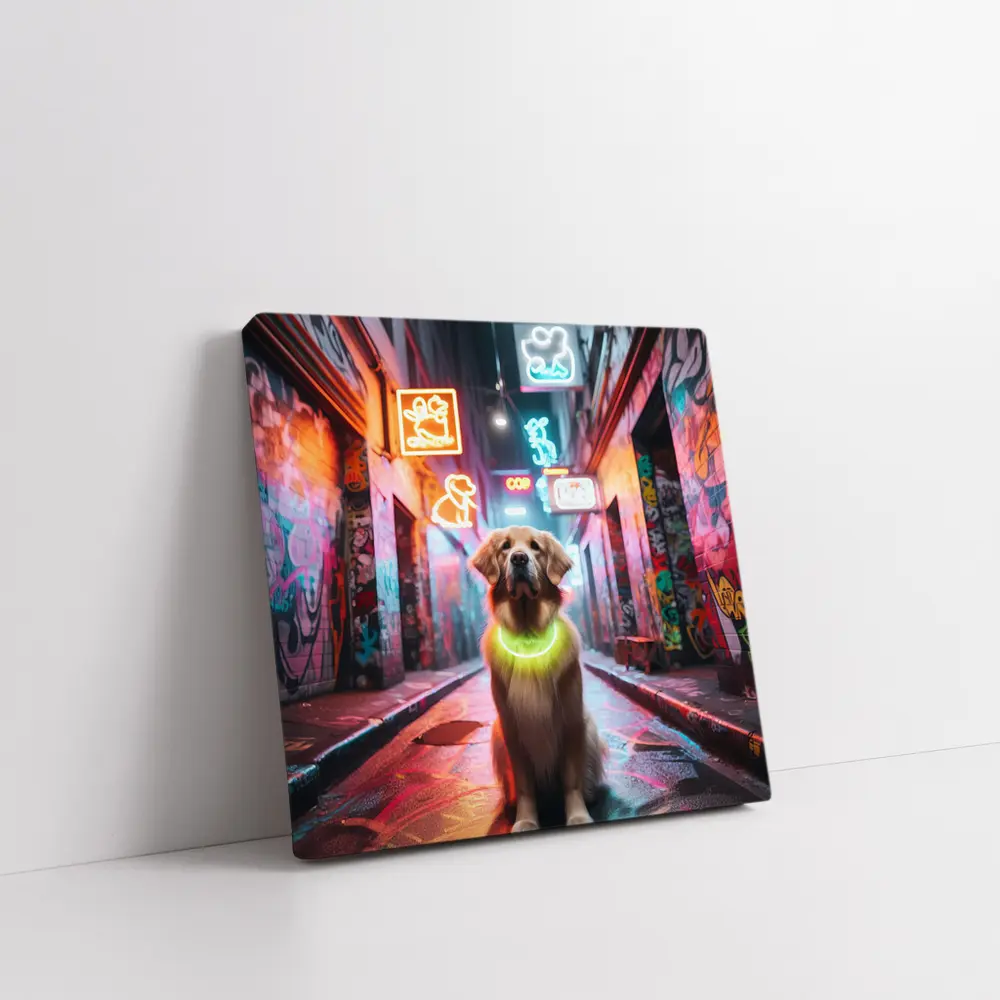 Golden Retriever Neon Alley Graffiti Street – Wall Art