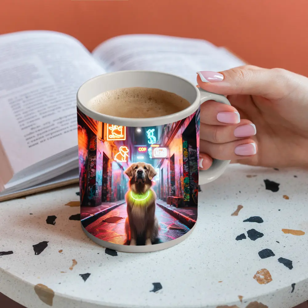 Golden Retriever Neon Alley Graffiti Street – Mugs