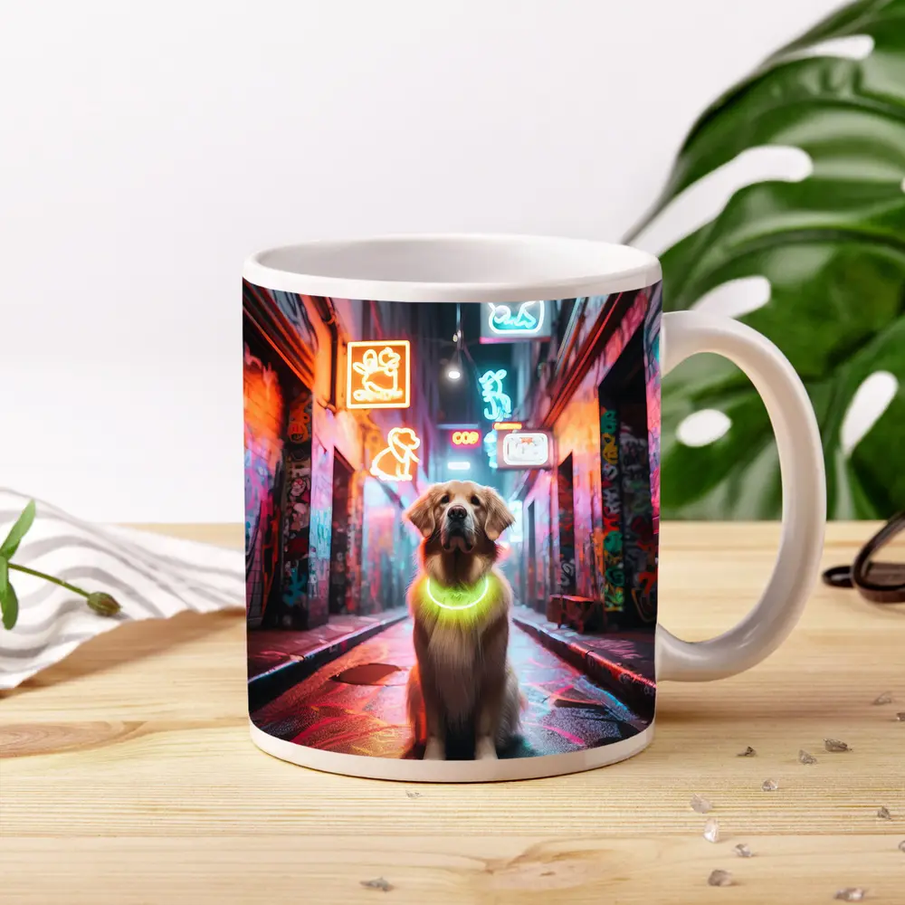 Golden Retriever Neon Alley Graffiti Street – Mugs