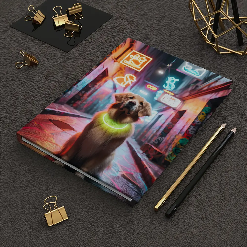 Golden Retriever Neon Alley Graffiti Street – Notebooks