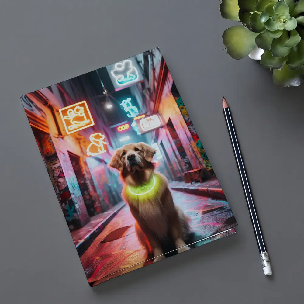 Golden Retriever Neon Alley Graffiti Street – Notebooks