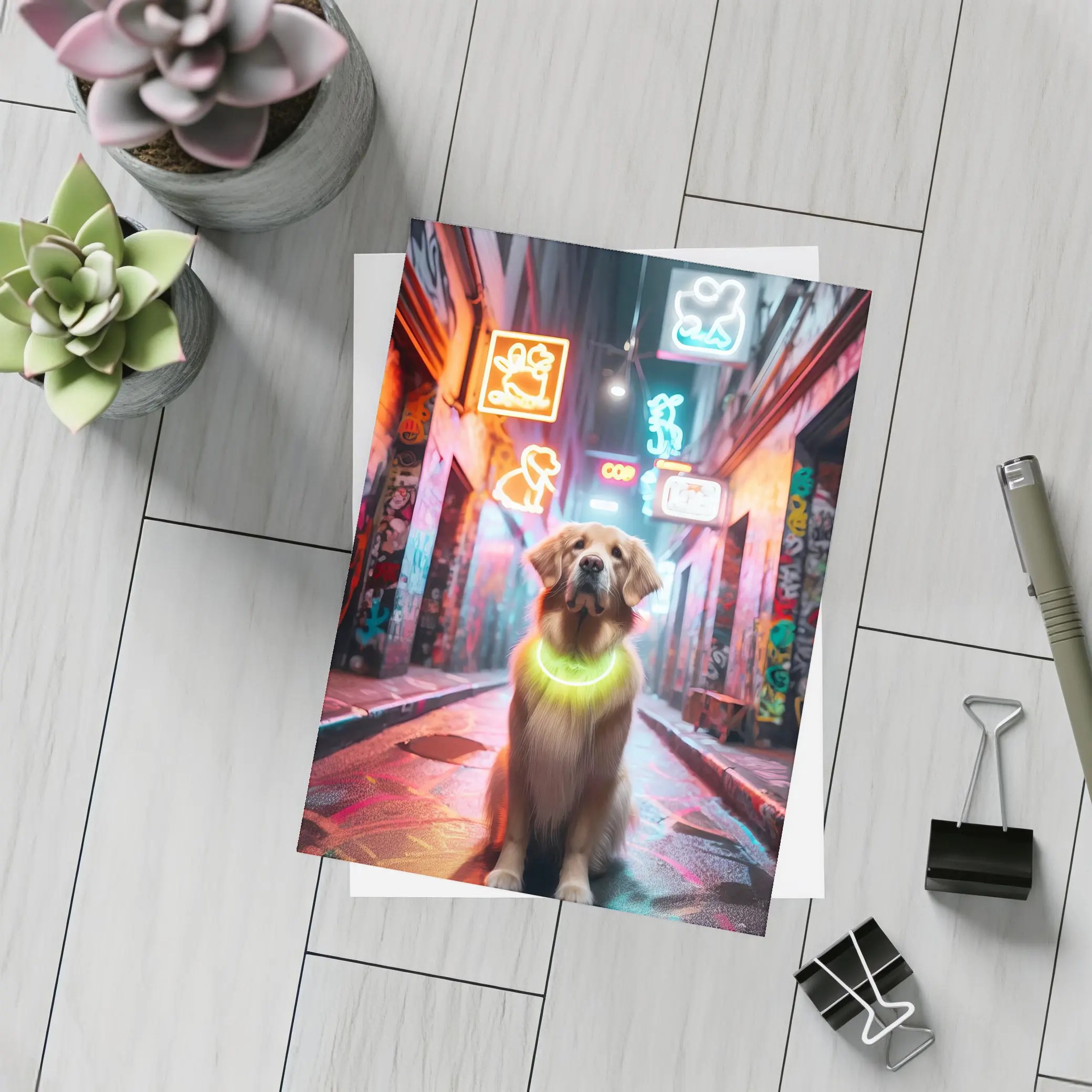 Golden Retriever Neon Alley Graffiti Street – Postcards