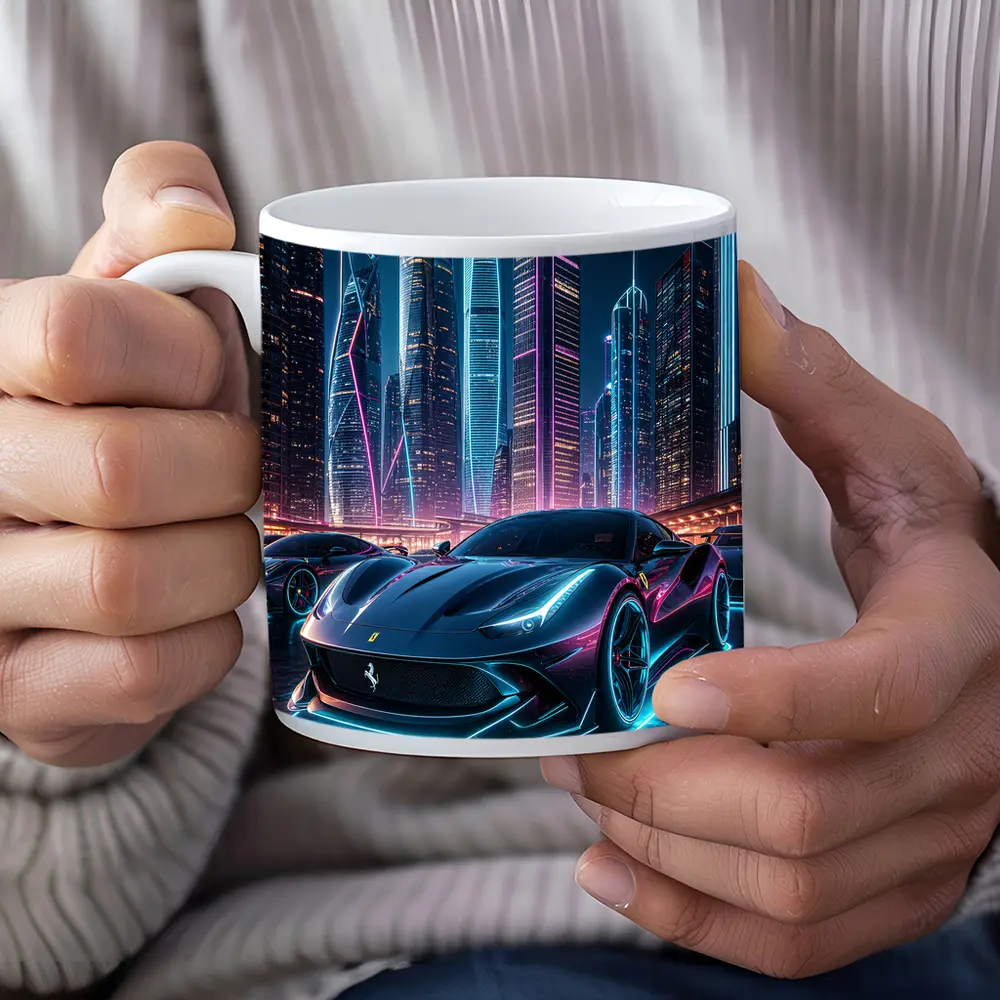 Ferrari Roma Neon City Night Art – Mugs