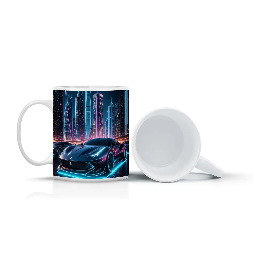 Ferrari Roma Neon City Night Art – Mugs