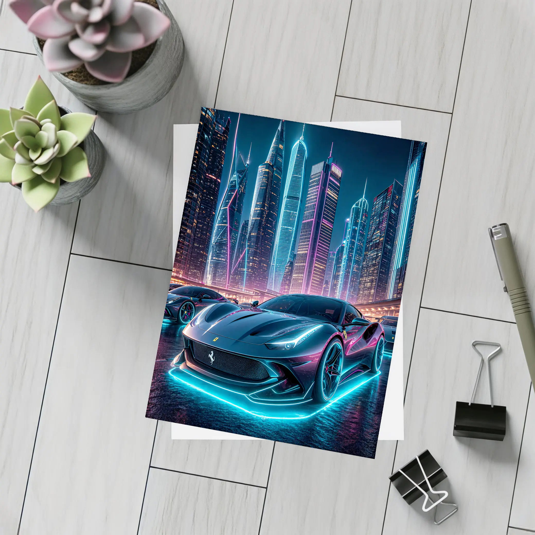 Ferrari Roma Neon City Night Art – Postcards