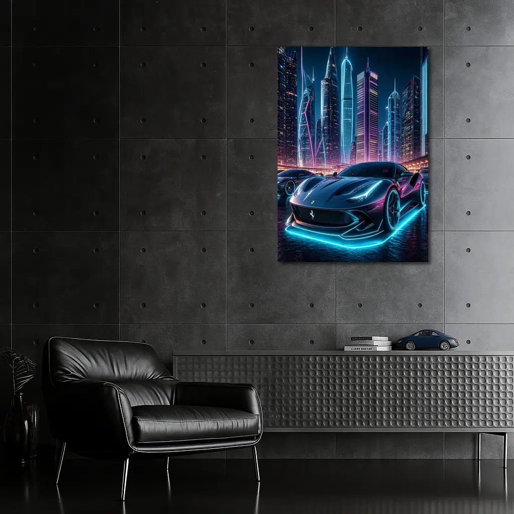 Ferrari Roma Neon City Night Art – Wall Art