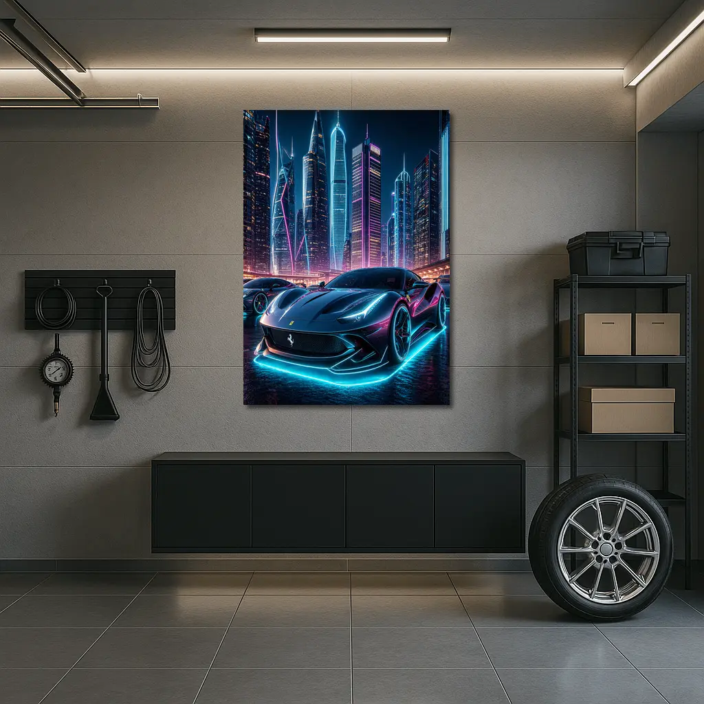 Ferrari Roma Neon City Night Art – Wall Art