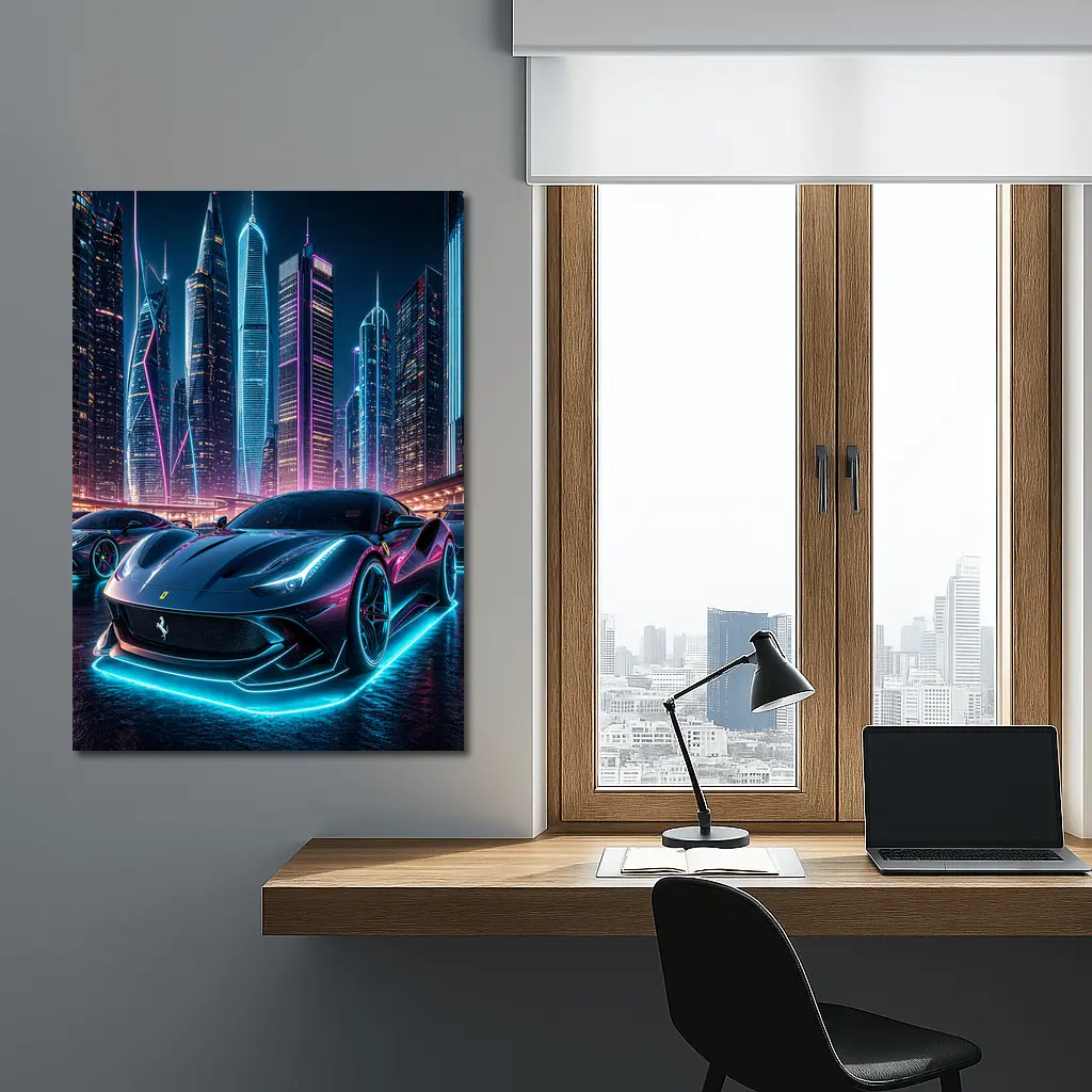 Ferrari Roma Neon City Night Art – Wall Art