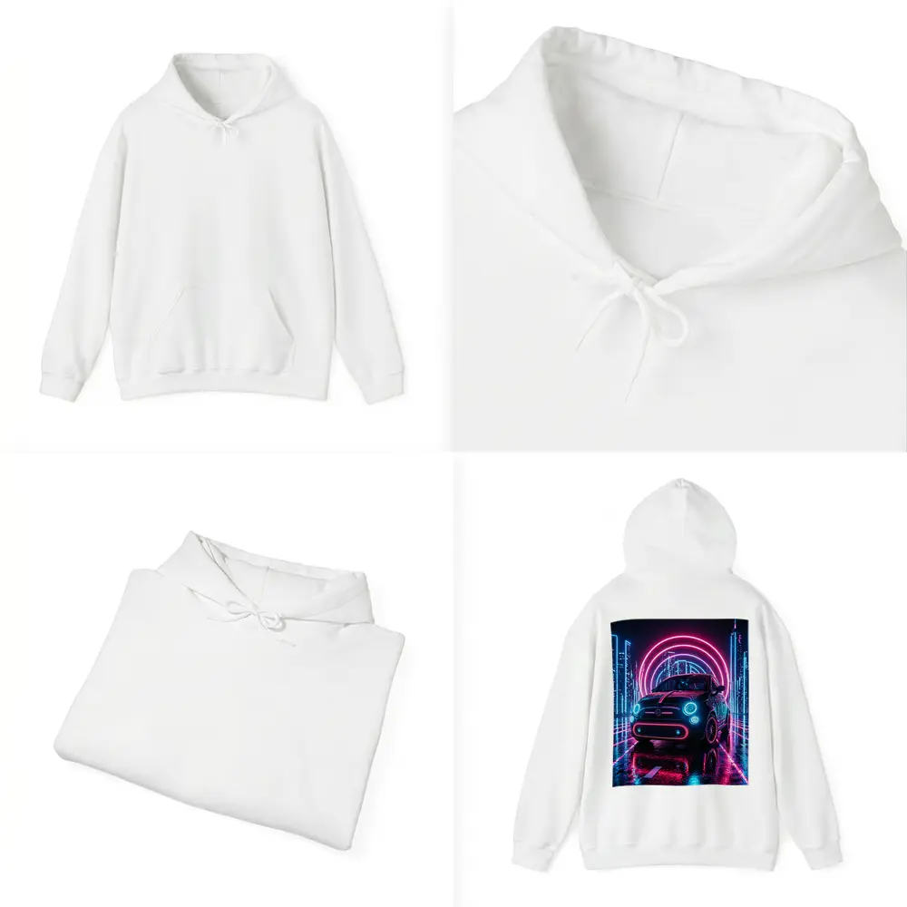 Fiat 500 Neon Lights Futuristic City Night – Hoodies