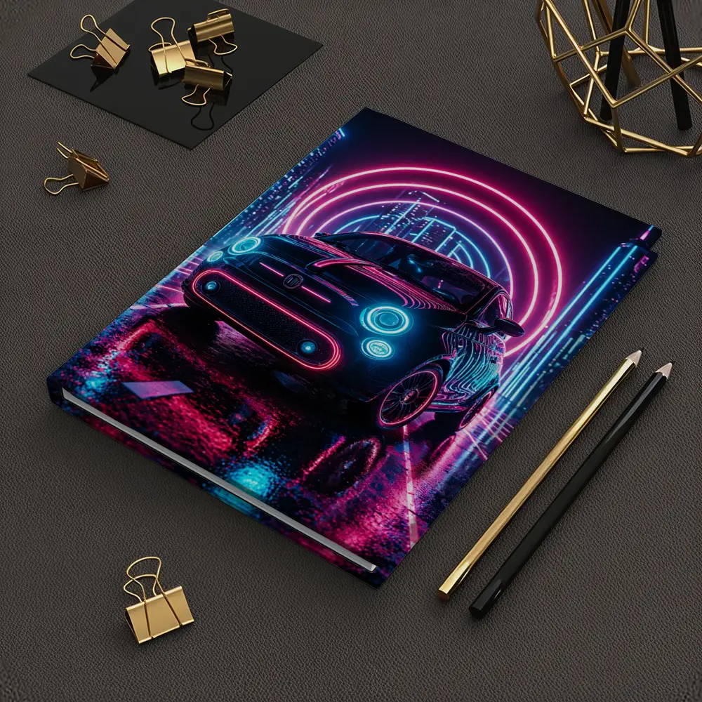 Fiat 500 Neon Lights Futuristic City Night – Notebooks
