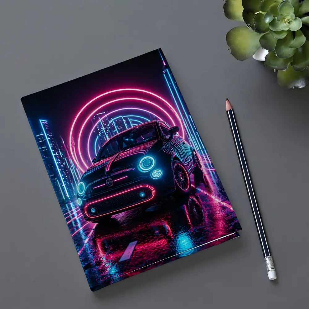 Fiat 500 Neon Lights Futuristic City Night – Notebooks