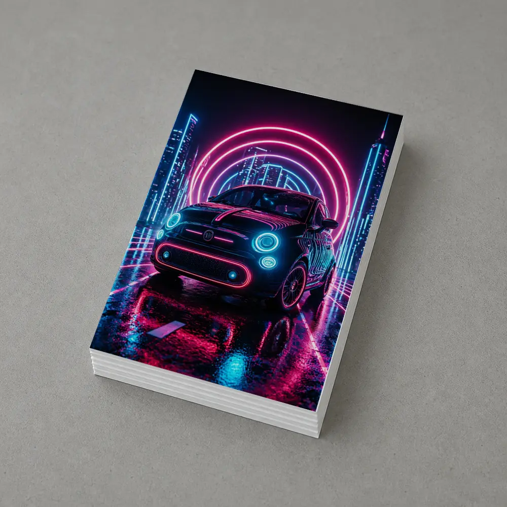 Fiat 500 Neon Lights Futuristic City Night – Postcards