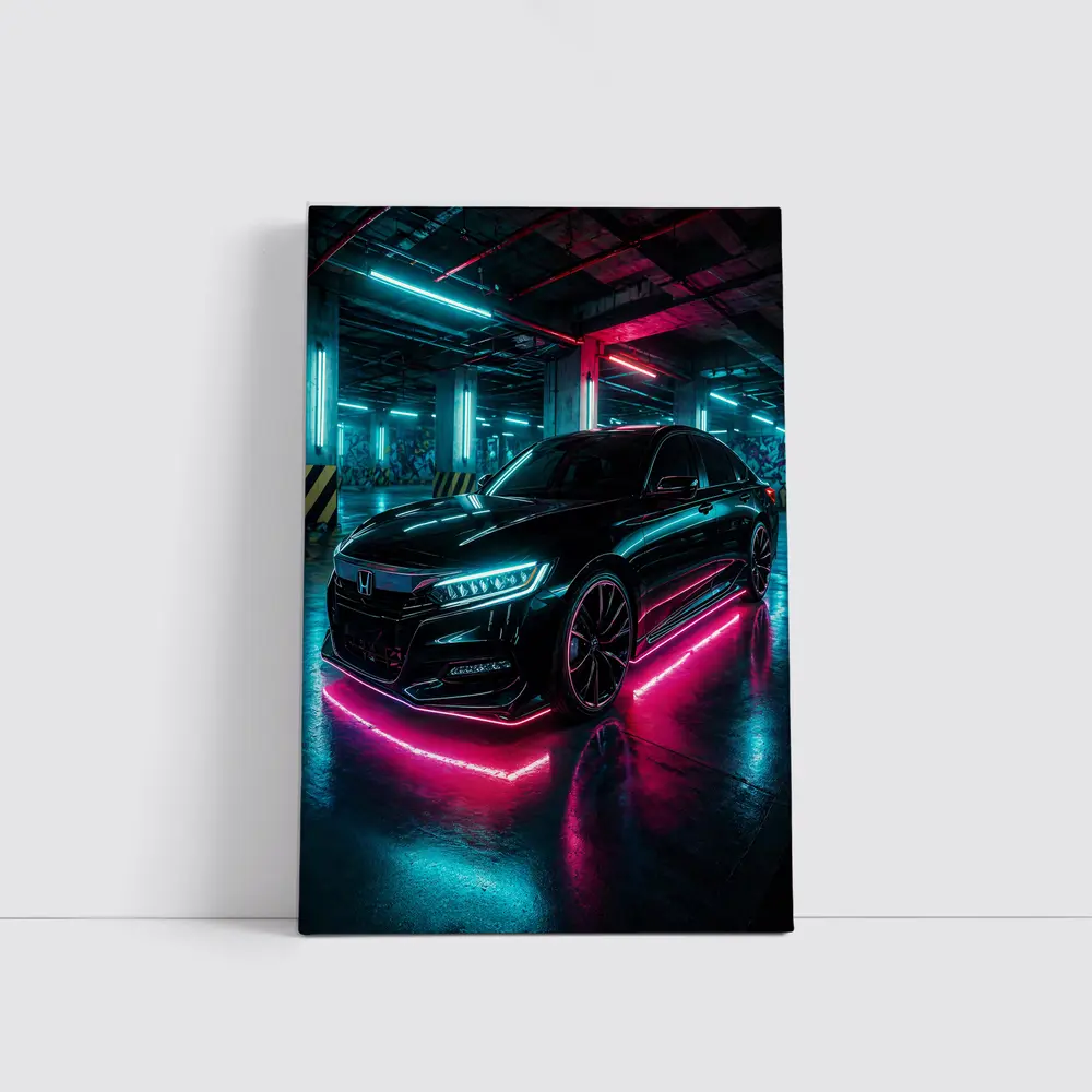 Honda Accord Neon Lights Underground Parking – Wall Art
