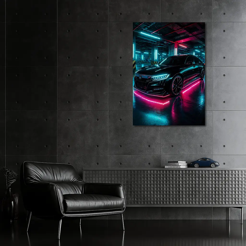 Honda Accord Neon Lights Underground Parking – Wall Art